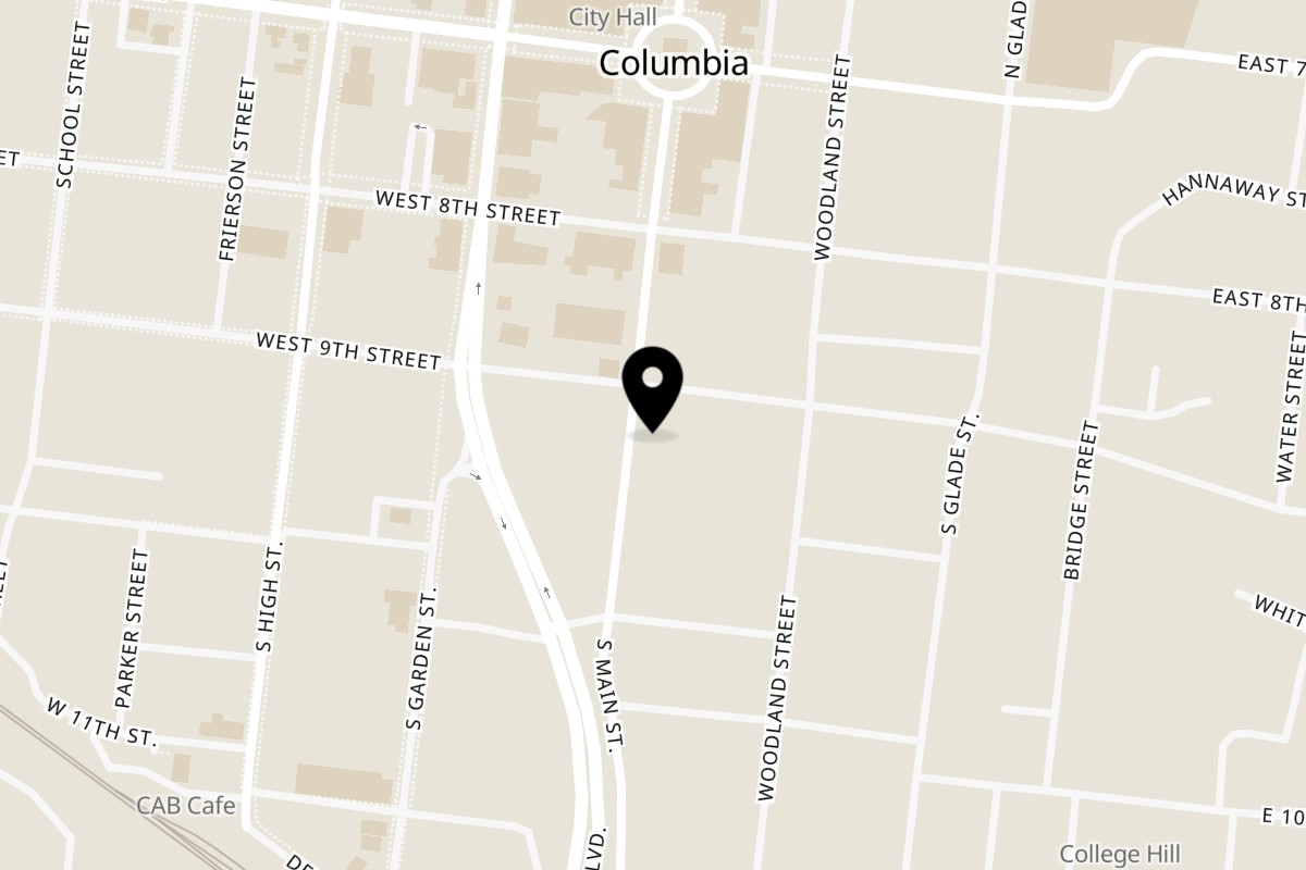 Map showing the location of Everythingwithsoul on 1005 S Main St in Columbia